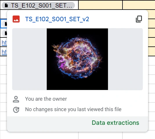 Hovering over an uploaded asset's link reveals a clickable preview